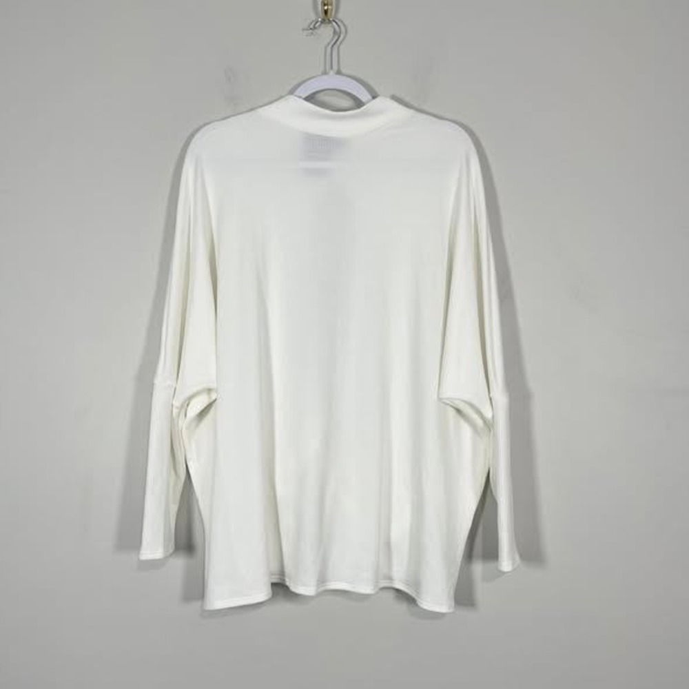 Buckle Black Keyhole Back Ribbed Knit LS Top Womens XL Cream Dolman Sleeve Shirt